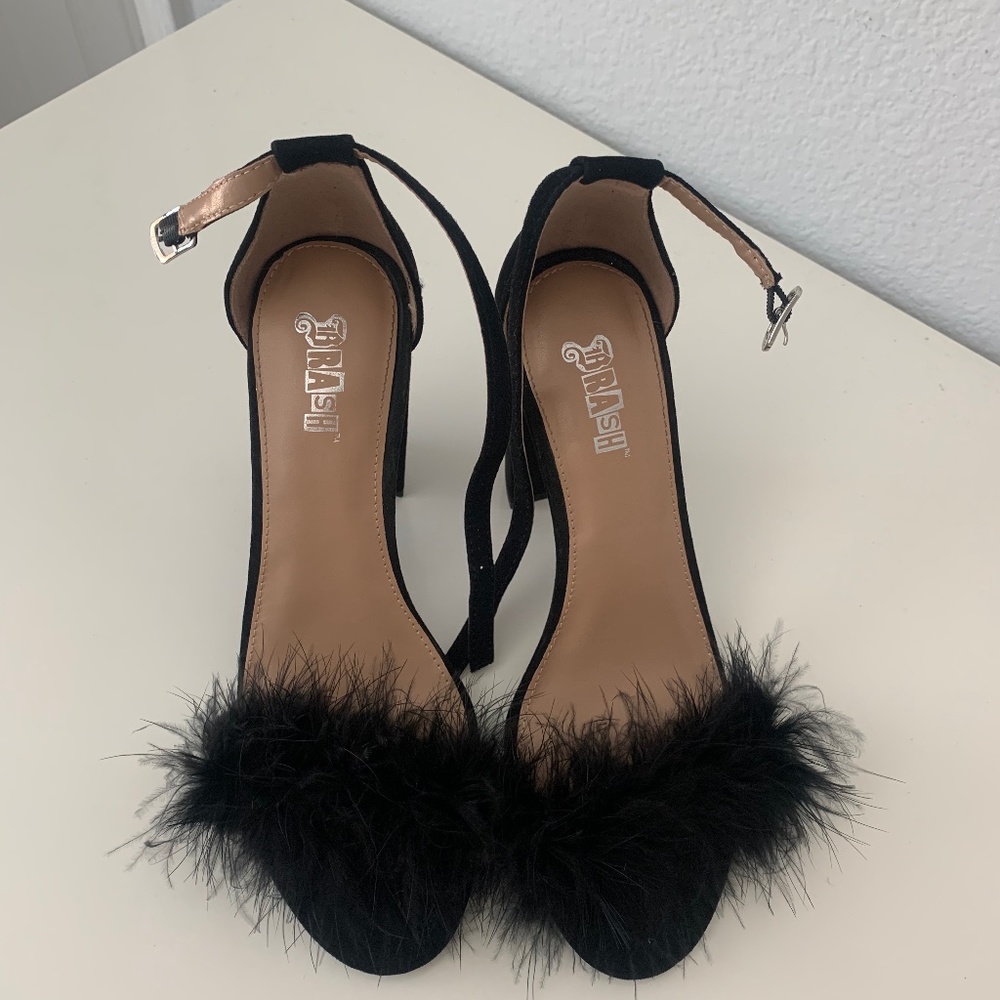 Fluffy black heels